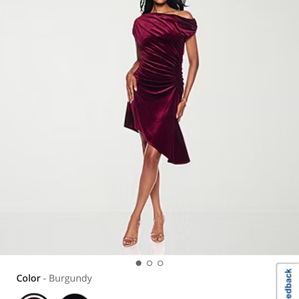 Premier Amour Womens One Shoulder Short Sleeve Velvet Fit + Flare Dress View 5